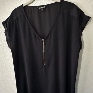 Express |  Black Half Zip-Front Blouse, Size Large